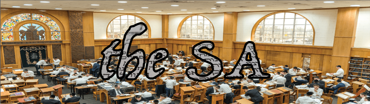 theSA in graphics superimposed on image of large yeshiva